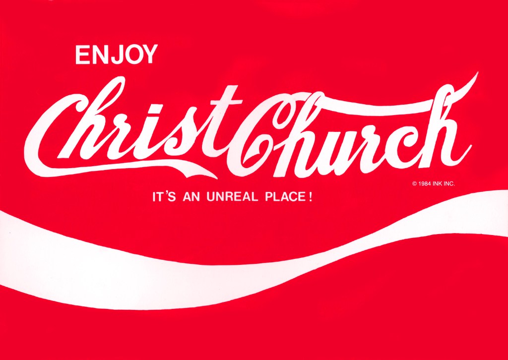 chch-coca-cola-logo-c2a91984stuartpagered Enjoy Christchurch graphic by Stu pre-dated the Absolutely Wellington campaign by at least a decade!