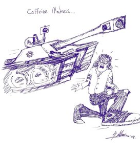 Caffeine madness, dragan chased by hippies in tank