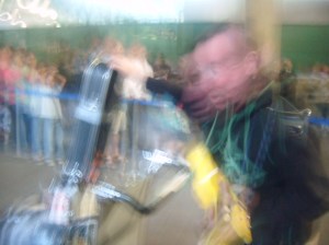 Bob tries to focus after getting his 'land legs' upon arrival in the new world