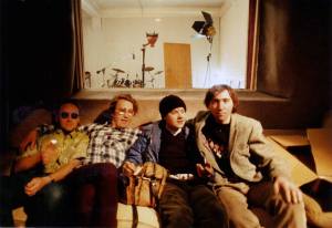 Derry Legend recording session at Writhe Studio (1987), left to right: Stu, Dragan Stojanovic, Little Stevie McCabe and Bob Brannigan